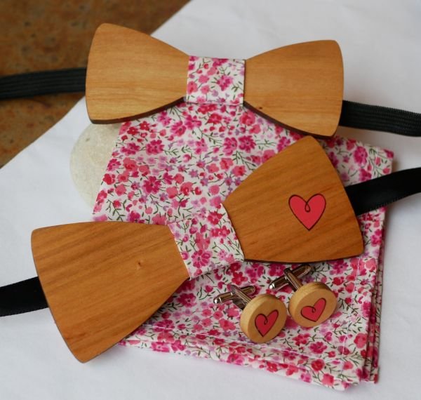 Houten strik bruiloft set