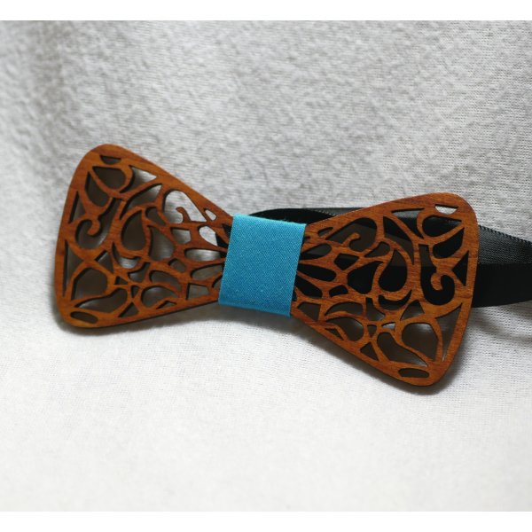 Houten strik met turquoise lint