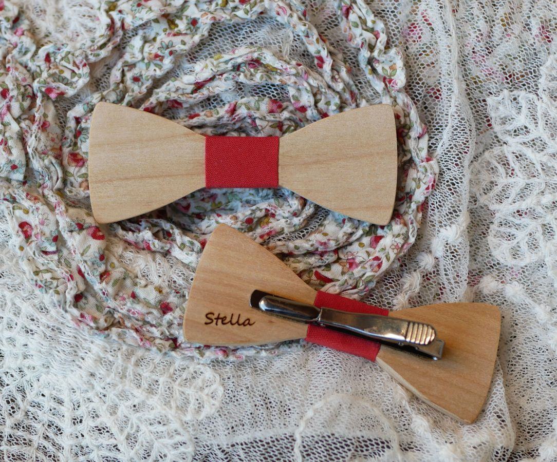 Houten strik met Liberty en houten lint, aanpasbaar