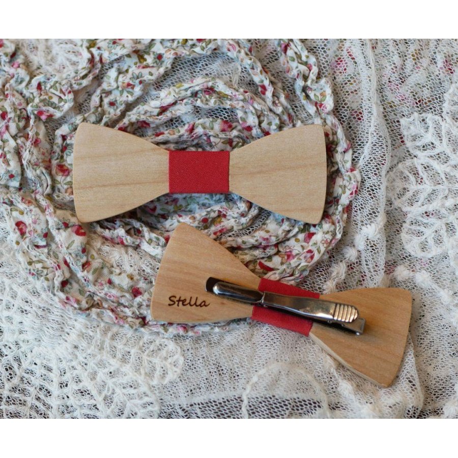 Houten strik met Liberty en houten lint, aanpasbaar