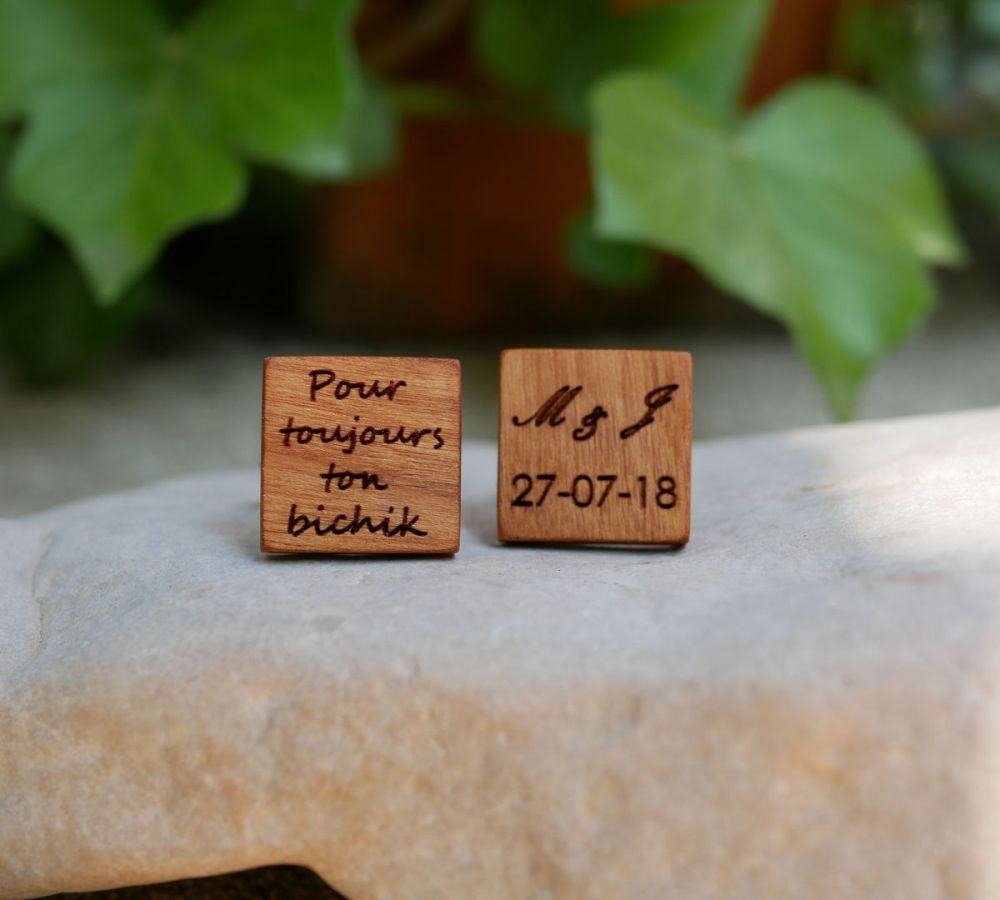 Vierkante houten manchetknopen om te personaliseren