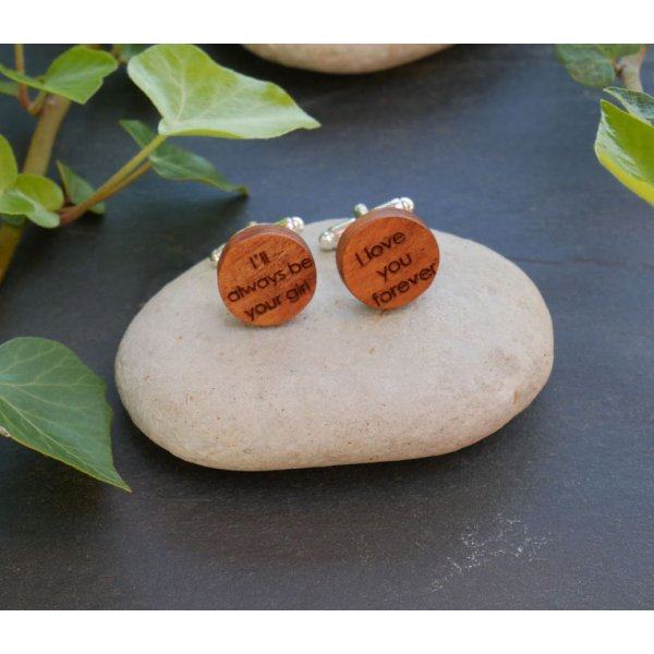 Houten manchetknopen Kersen rond te graveren 18mm