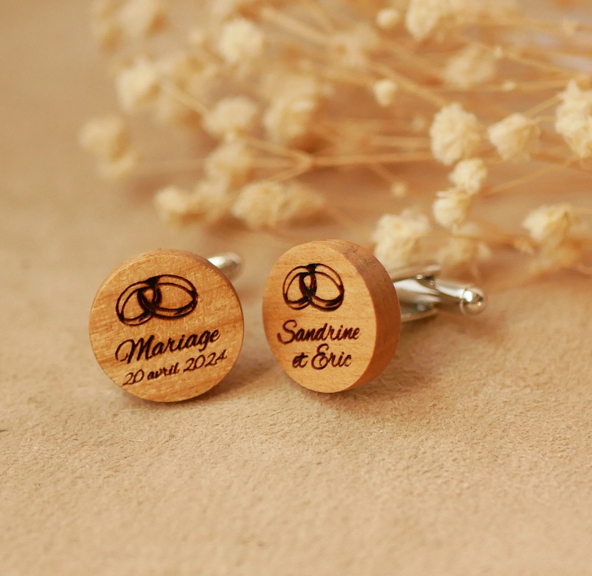 Ronde houten manchetknopen om te personaliseren 18mm