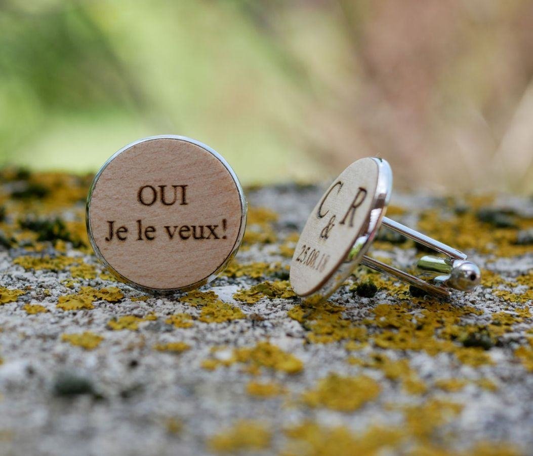 Manchetknopen cabochon fijn hout 20mm personaliseerbaar