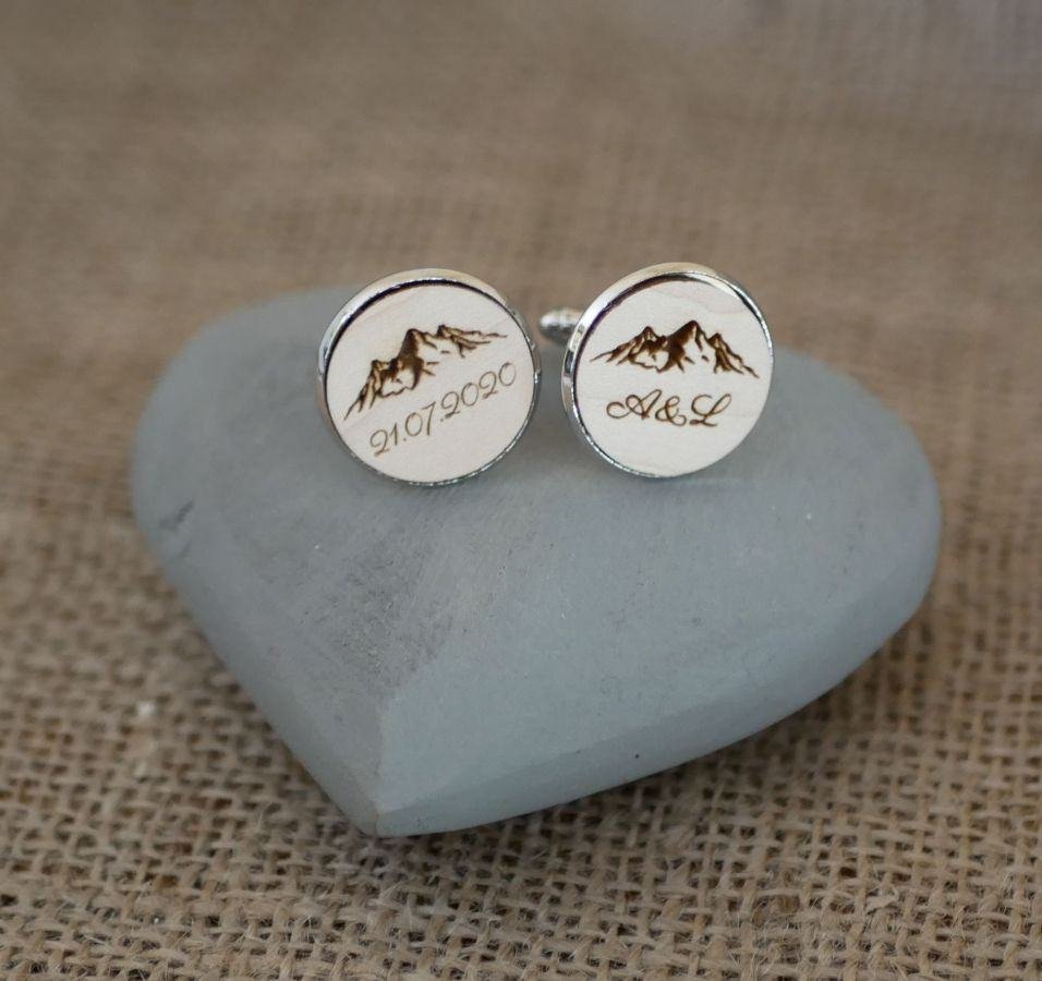 Manchetknopen cabochon fijn hout 20mm personaliseerbaar