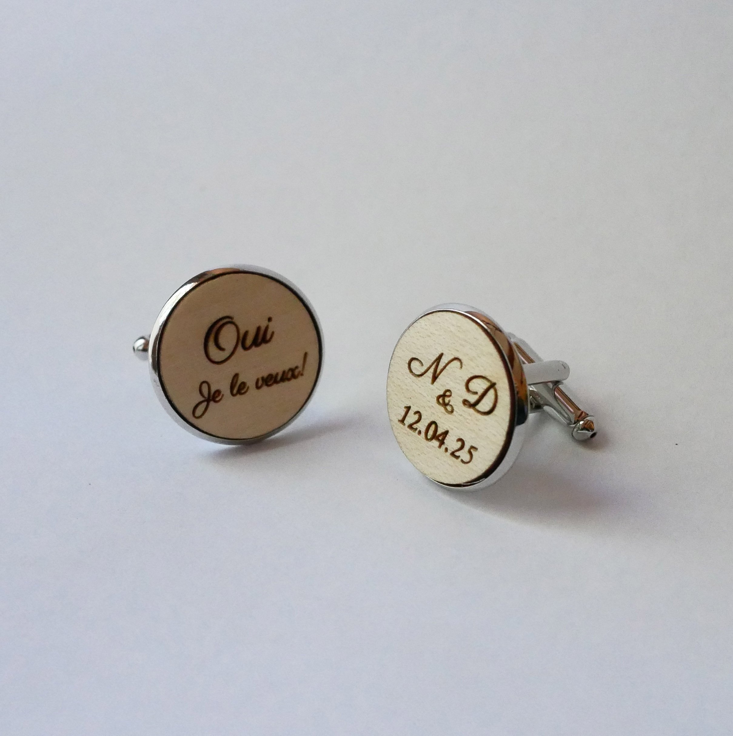 Manchetknopen cabochon fijn hout 20mm personaliseerbaar