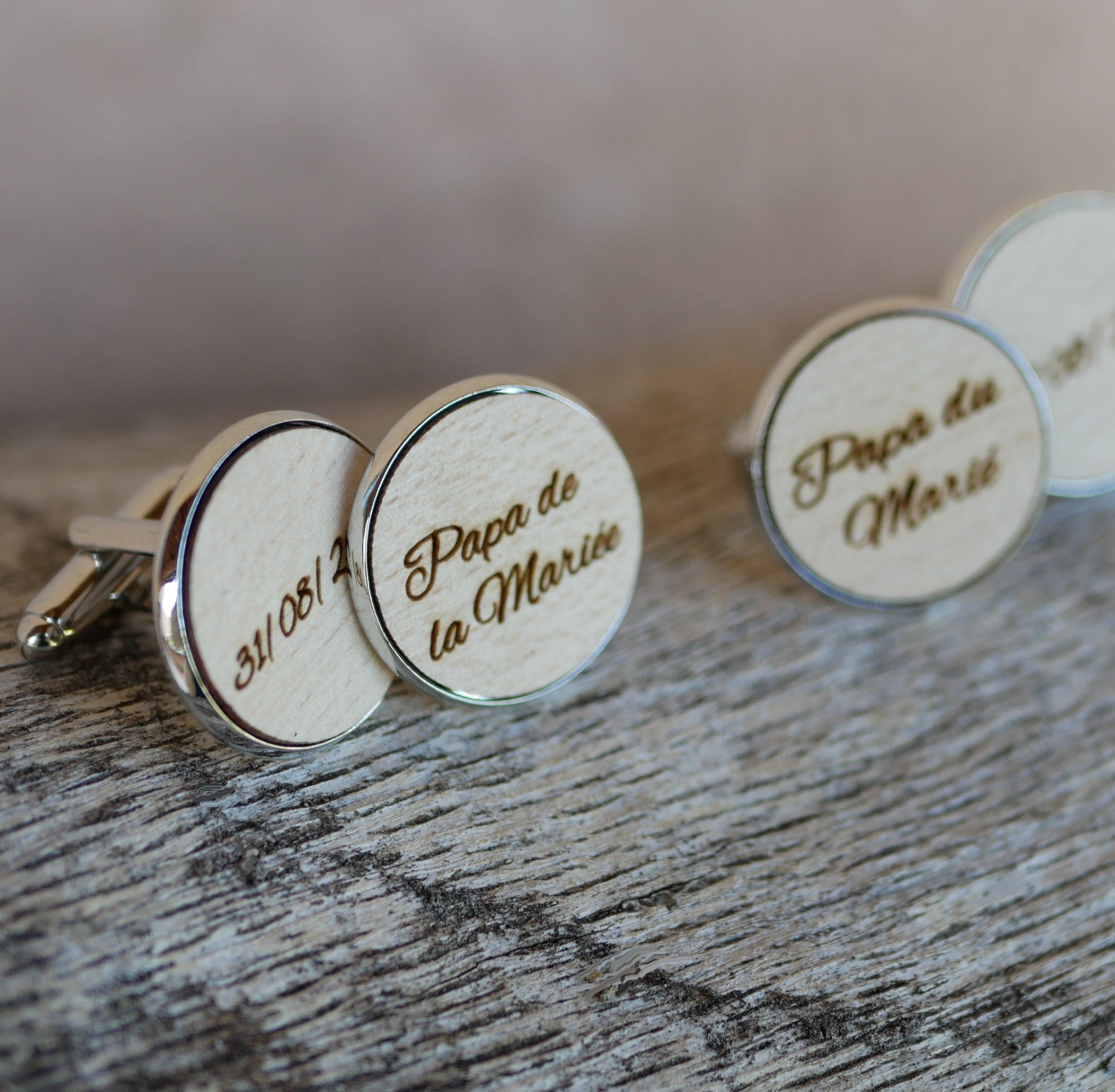 Manchetknopen cabochon fijn hout 20mm personaliseerbaar