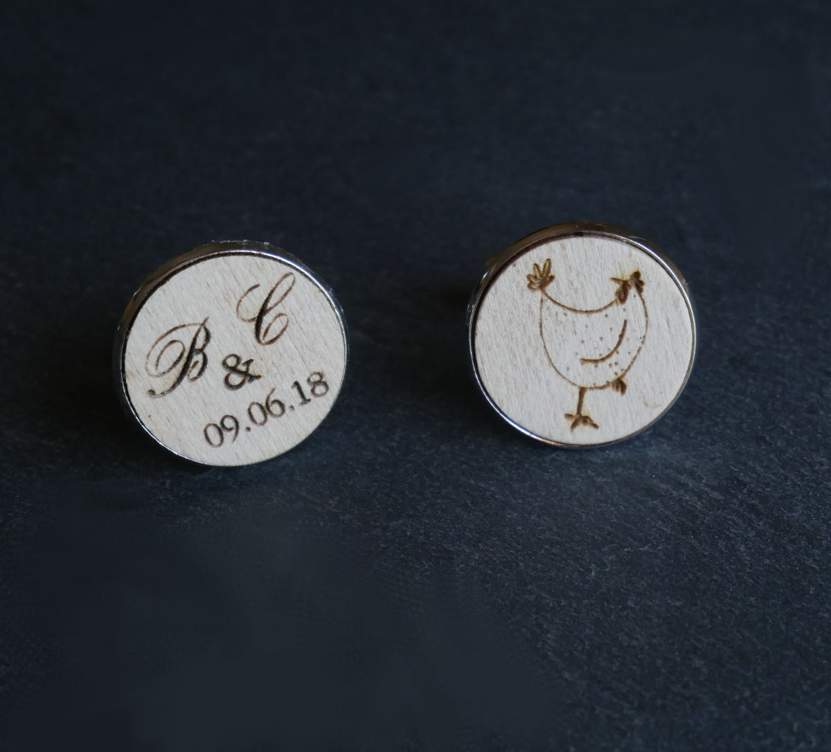 Manchetknopen cabochon fijn hout 20mm personaliseerbaar