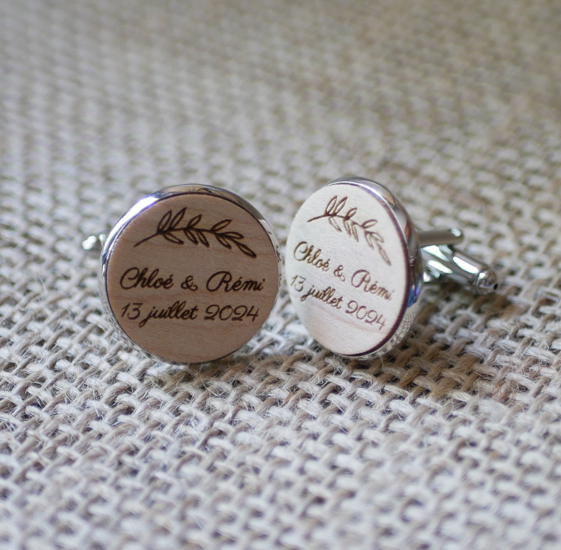 Manchetknopen cabochon fijn hout 20mm personaliseerbaar