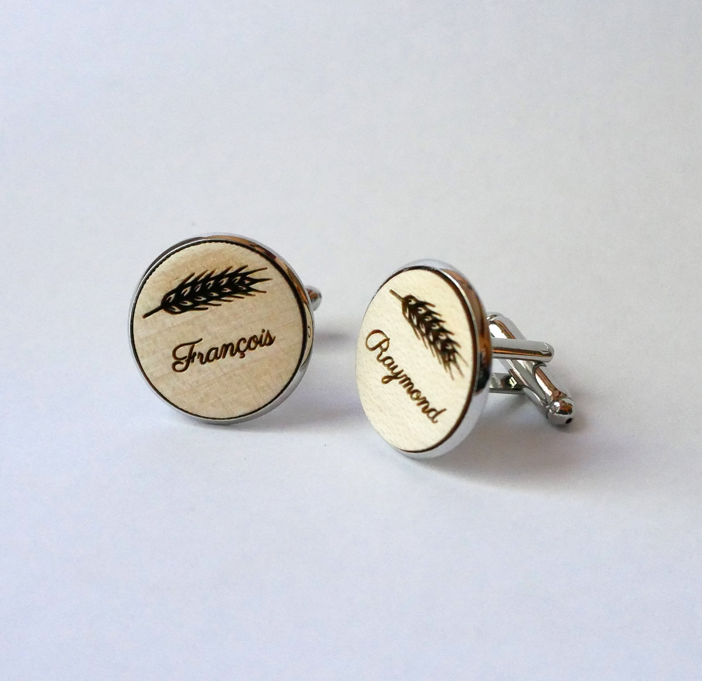 Manchetknopen cabochon fijn hout 20mm personaliseerbaar