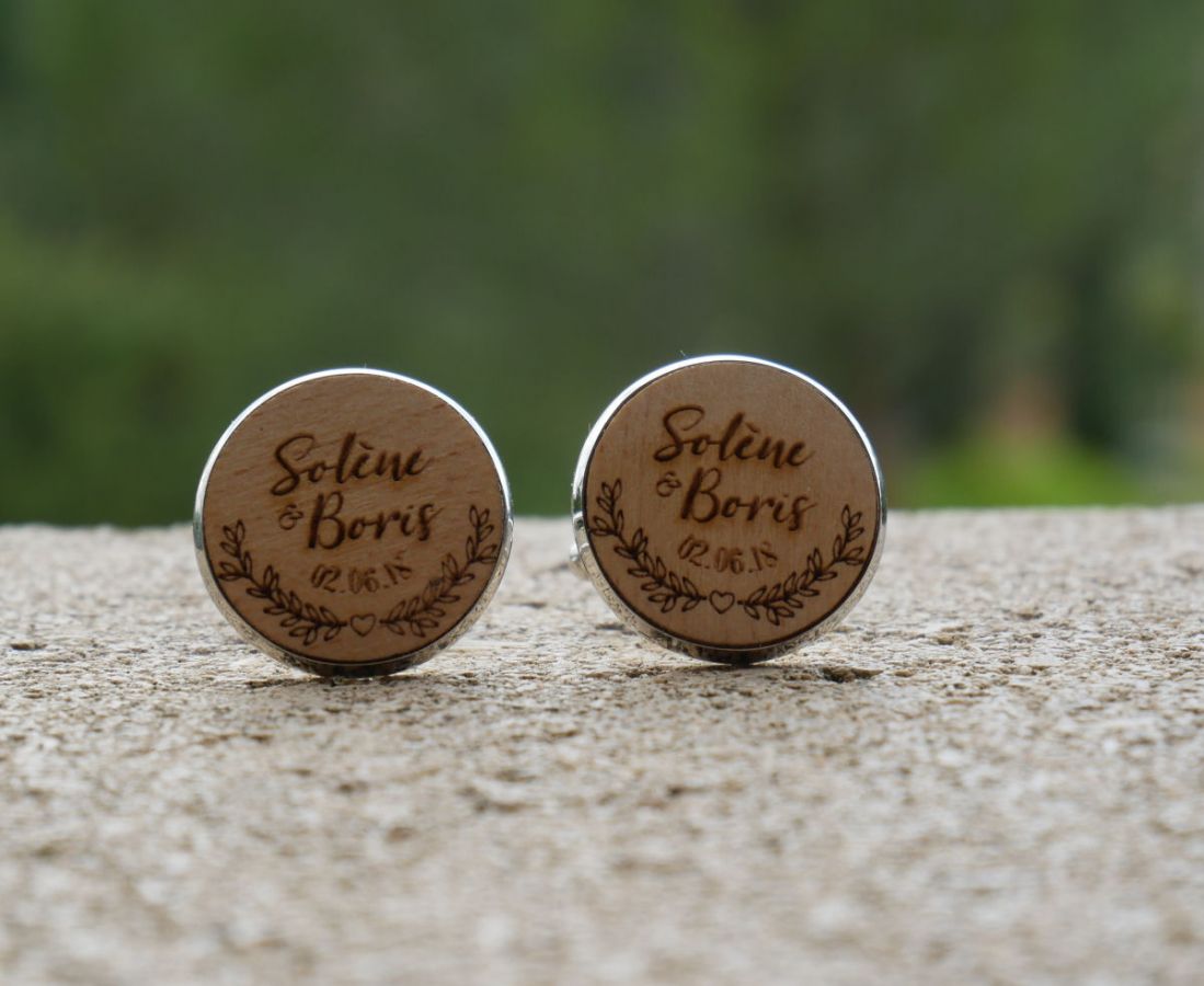 Manchetknopen cabochon fijn hout 20mm personaliseerbaar