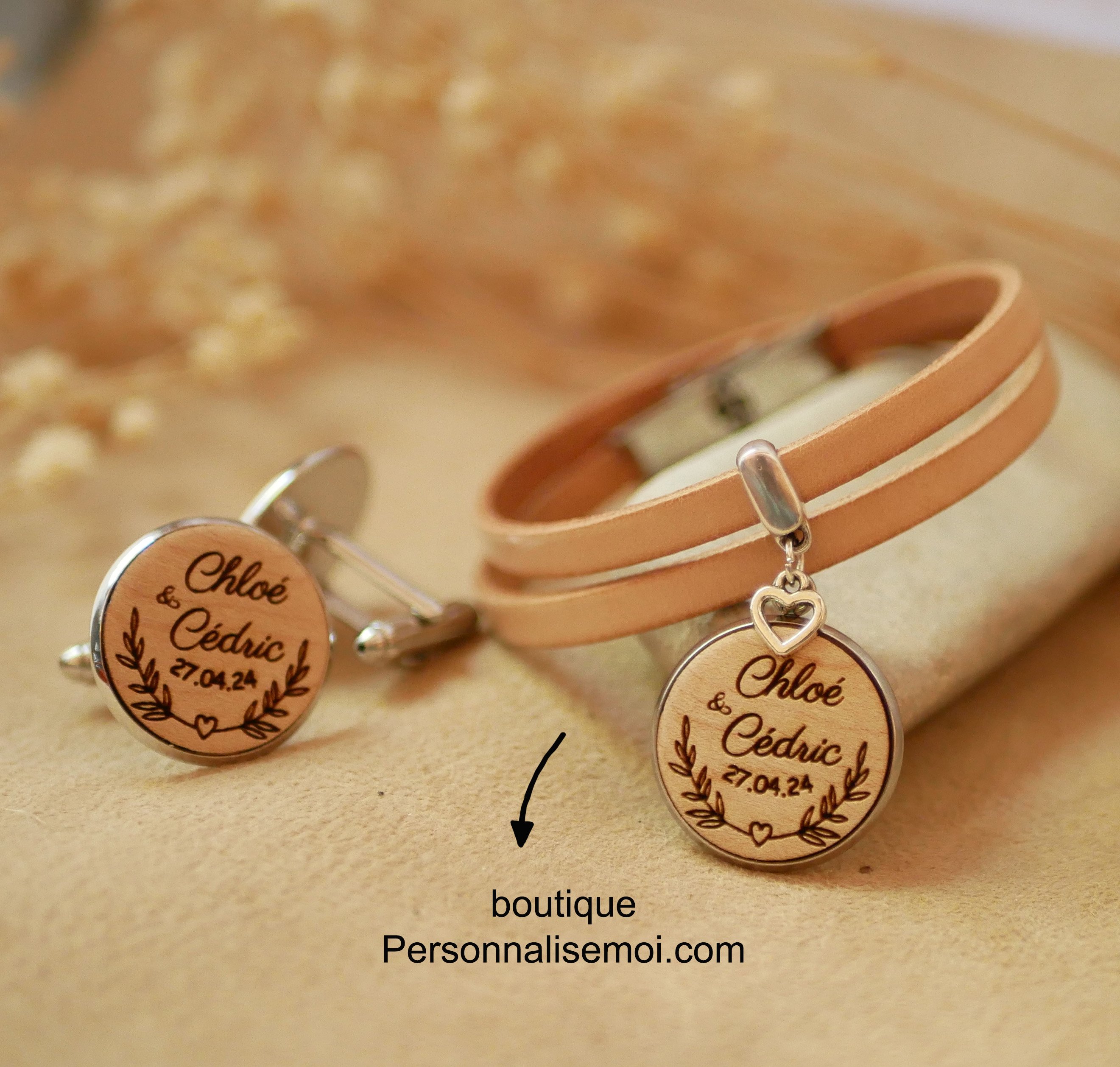 Manchetknopen cabochon fijn hout 20mm personaliseerbaar