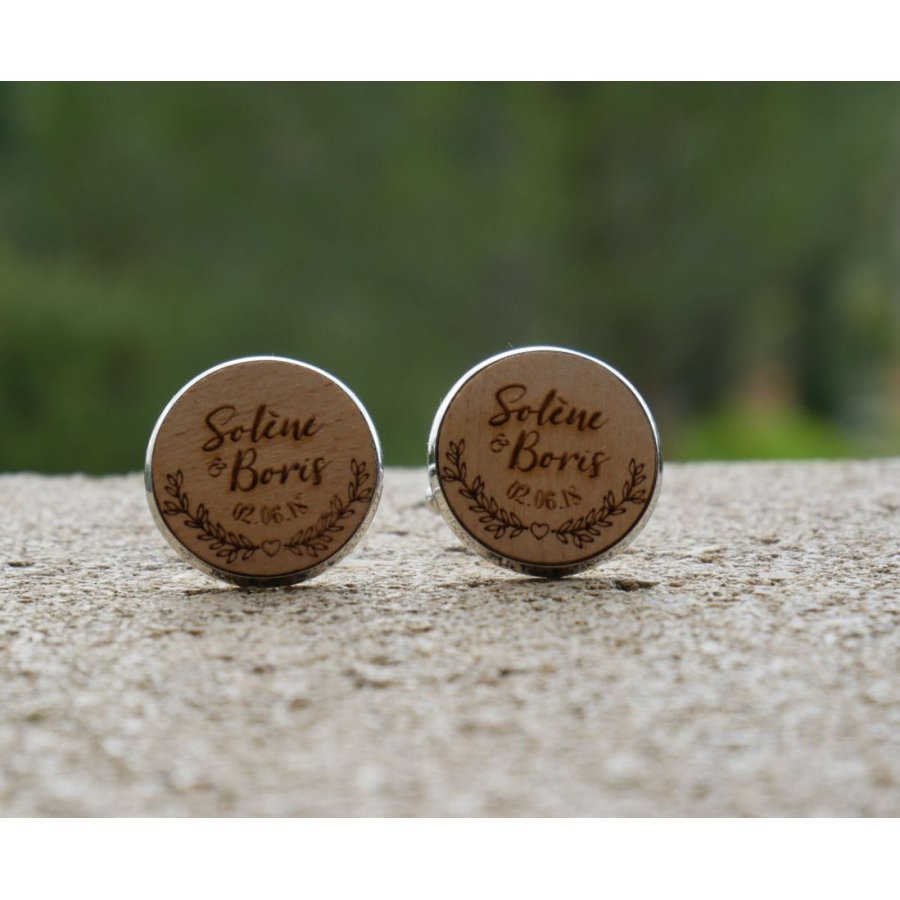 Manchetknopen cabochon fijn hout 20mm personaliseerbaar