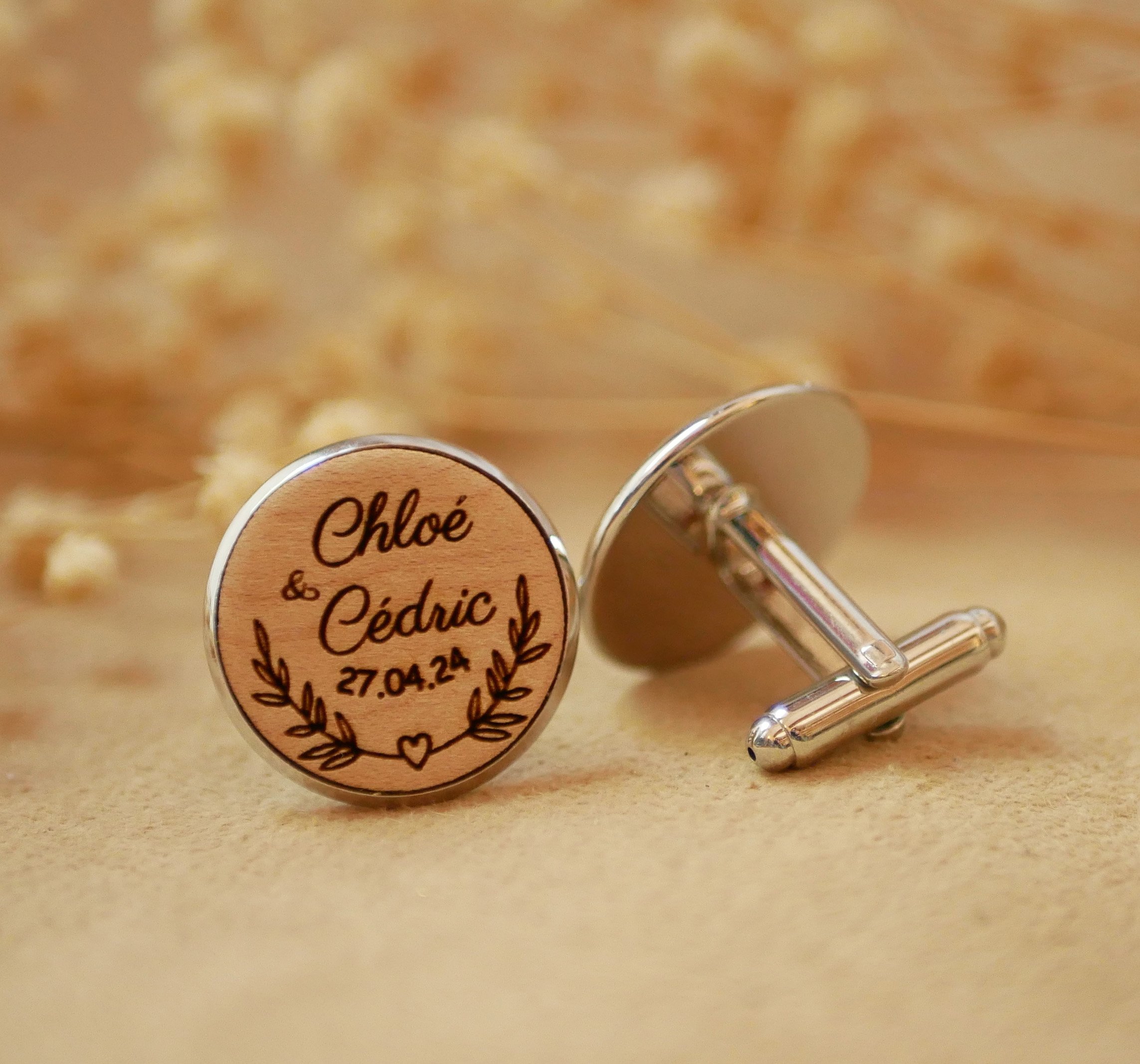 Manchetknopen cabochon fijn hout 20mm personaliseerbaar