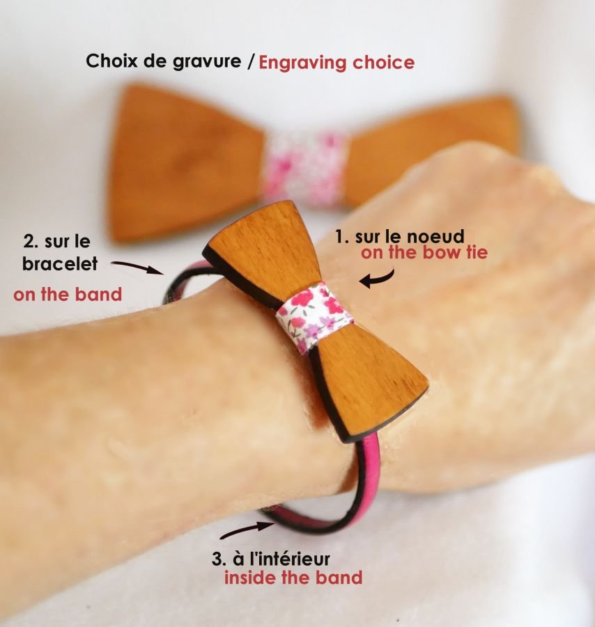 Lederen armband met miniatuur houten strikje, personaliseerbaar