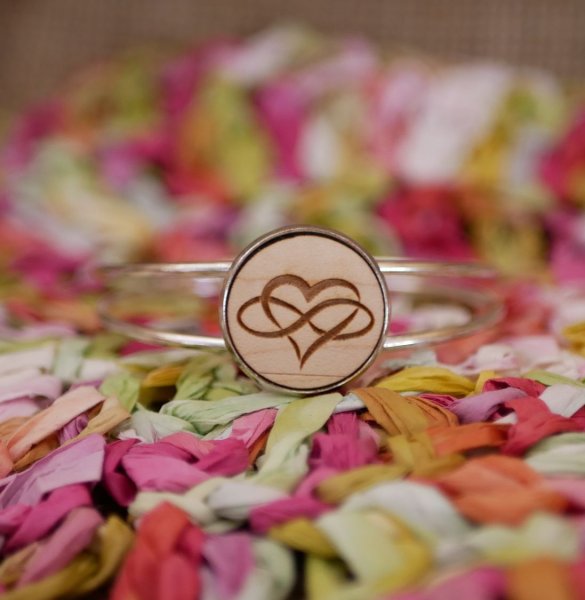 Armband met houten cabochon om te personaliseren en verzilverd metaal