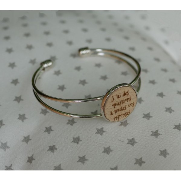 Armband met houten cabochon om te personaliseren en verzilverd metaal