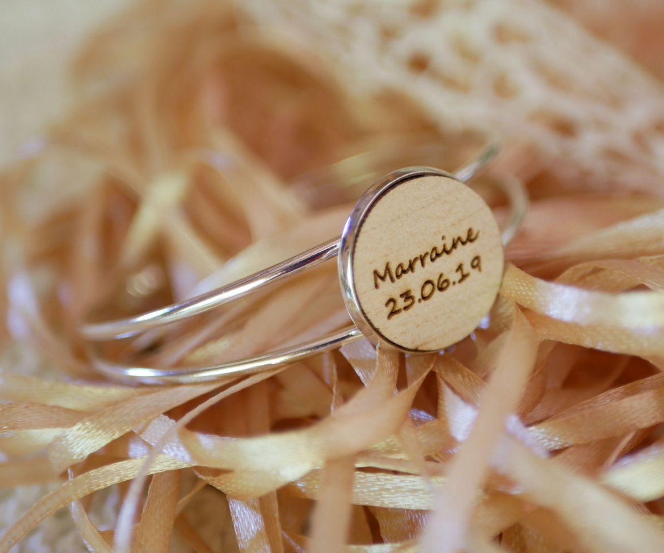 Armband met houten cabochon om te personaliseren en verzilverd metaal