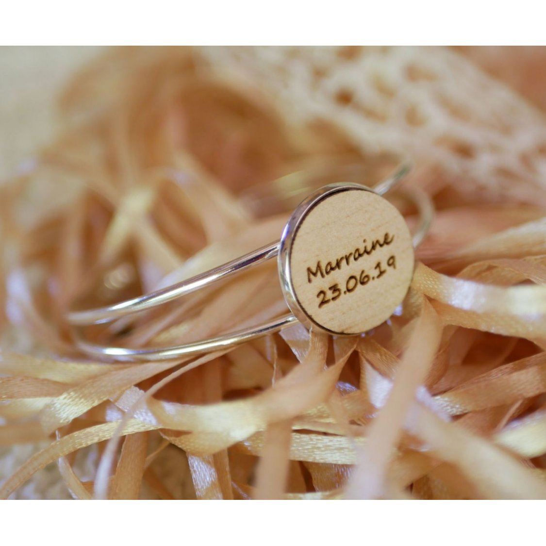 Armband met houten cabochon om te personaliseren en verzilverd metaal