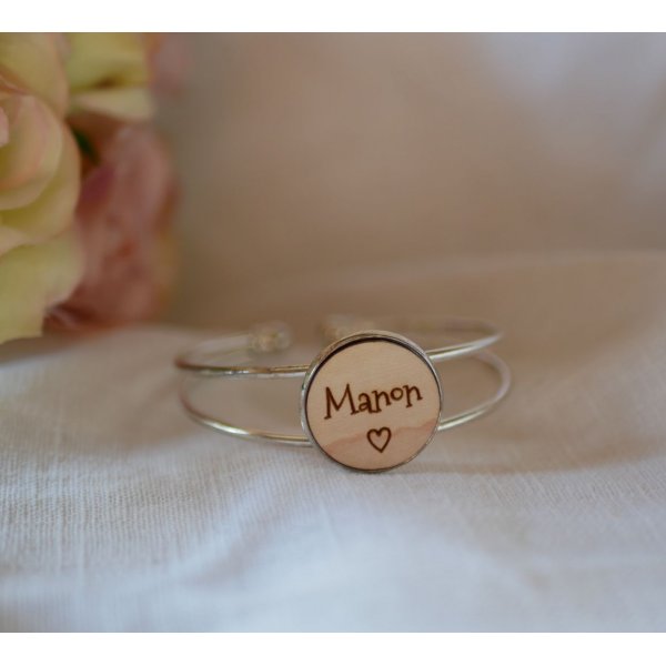 Armband met houten cabochon om te personaliseren en verzilverd metaal