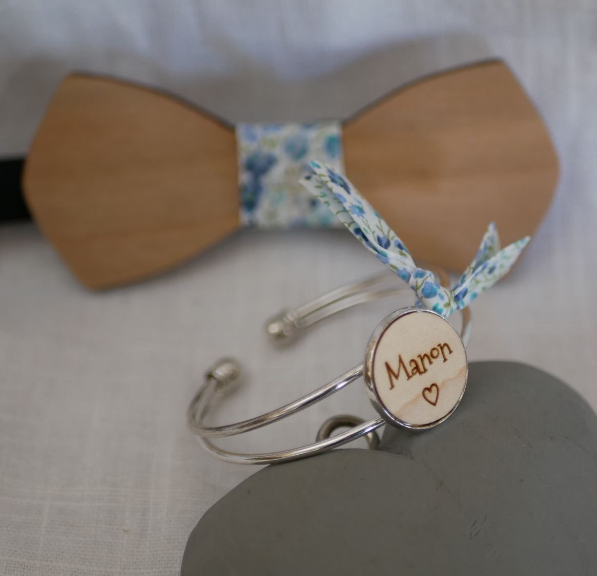 Armband met houten cabochon om te personaliseren en verzilverd metaal