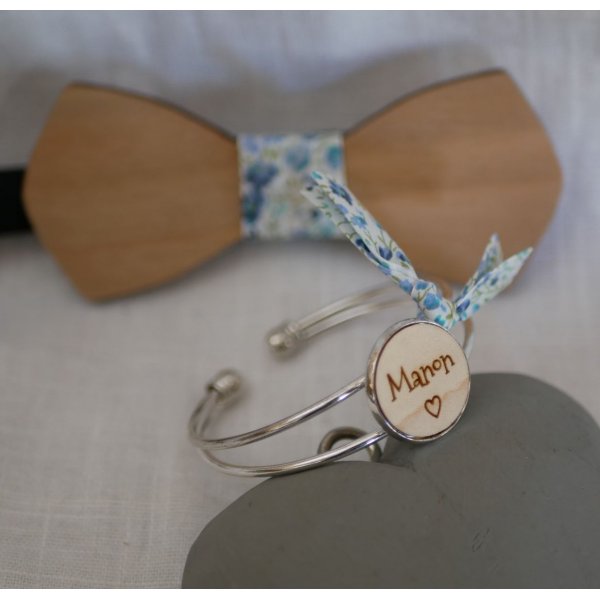 Armband met houten cabochon om te personaliseren en verzilverd metaal