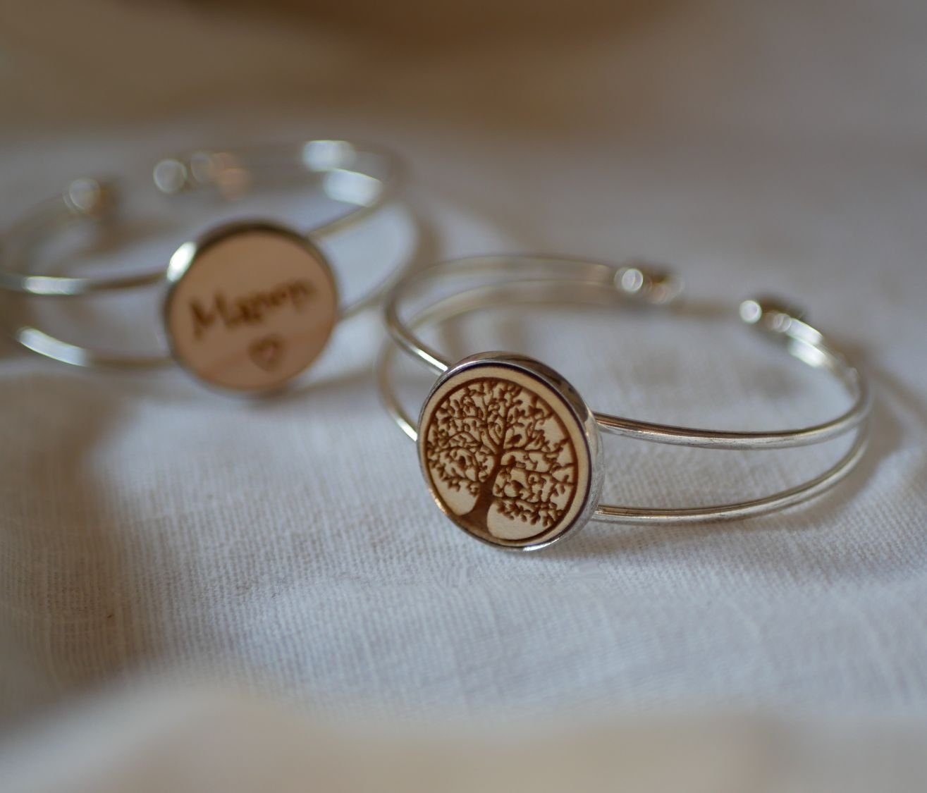 Armband met houten cabochon om te personaliseren en verzilverd metaal
