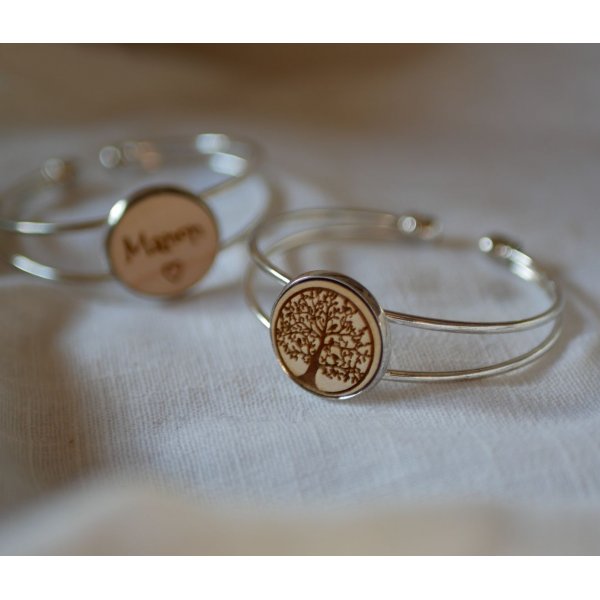 Armband met houten cabochon om te personaliseren en verzilverd metaal