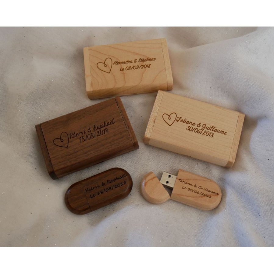 Walnoothout 64GB USB-stick en doos, aanpasbaar