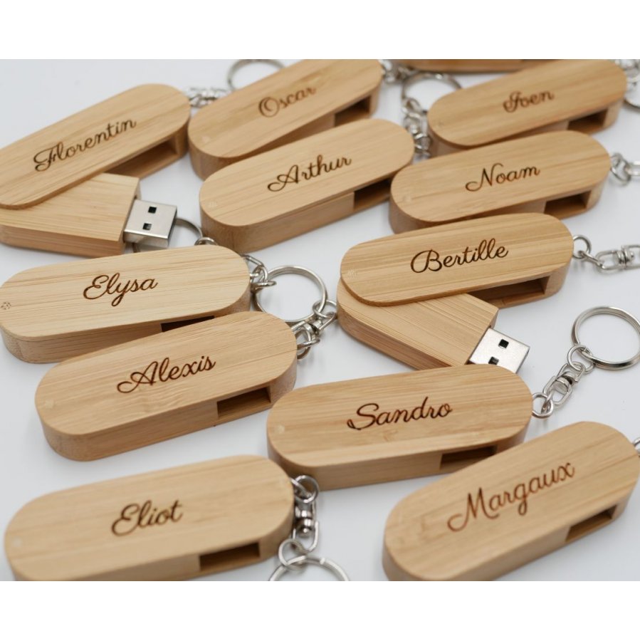 32 GB Bamboo USB sleutelhanger te graveren en te personaliseren