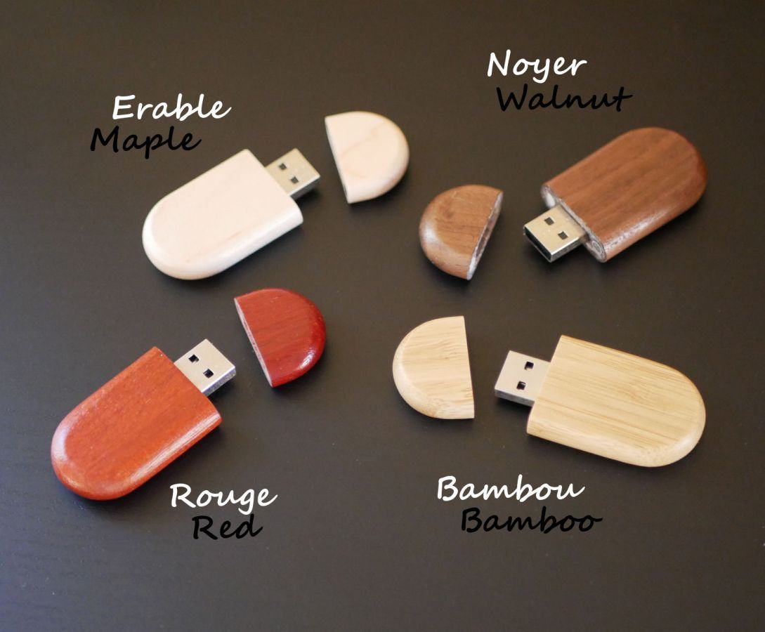 Ovale USB-sleutel, te personaliseren door gravure, houtsoort naar keuze