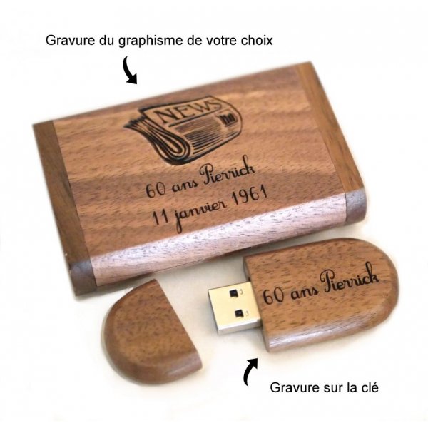 Walnoot hout 3.0 USB flash drive en case, 32 GB, aanpasbaar