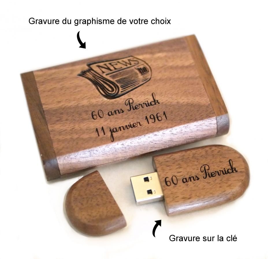 Walnoot hout 3.0 USB flash drive en case, 32 GB, aanpasbaar