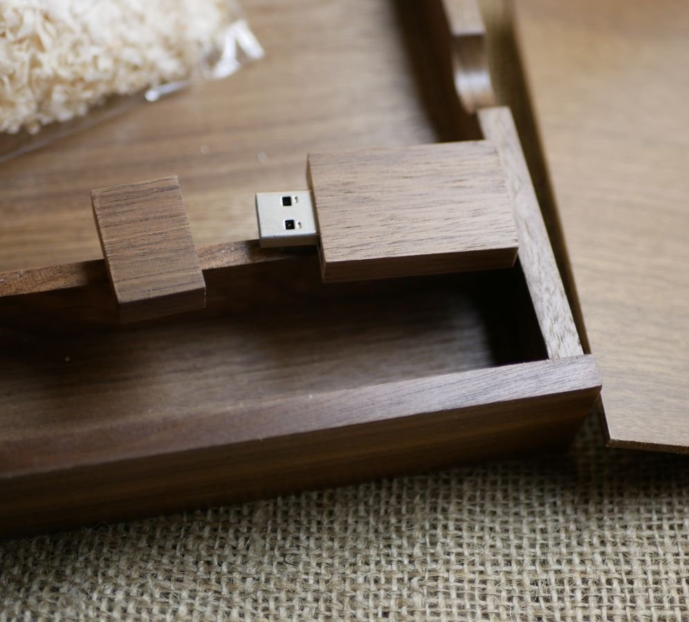 Walnoot hout 3.0 USB flash drive en fotohoesje, 32 GB, aanpasbaar