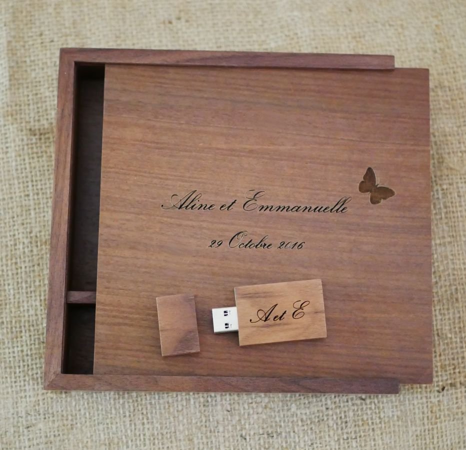 Walnoot hout 3.0 USB flash drive en fotohoesje, 32 GB, aanpasbaar