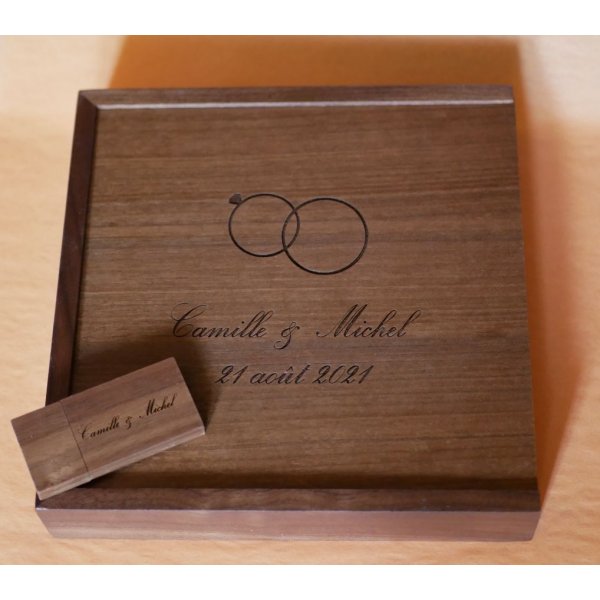 Walnoot hout 3.0 USB flash drive en fotohoesje, 32 GB, aanpasbaar