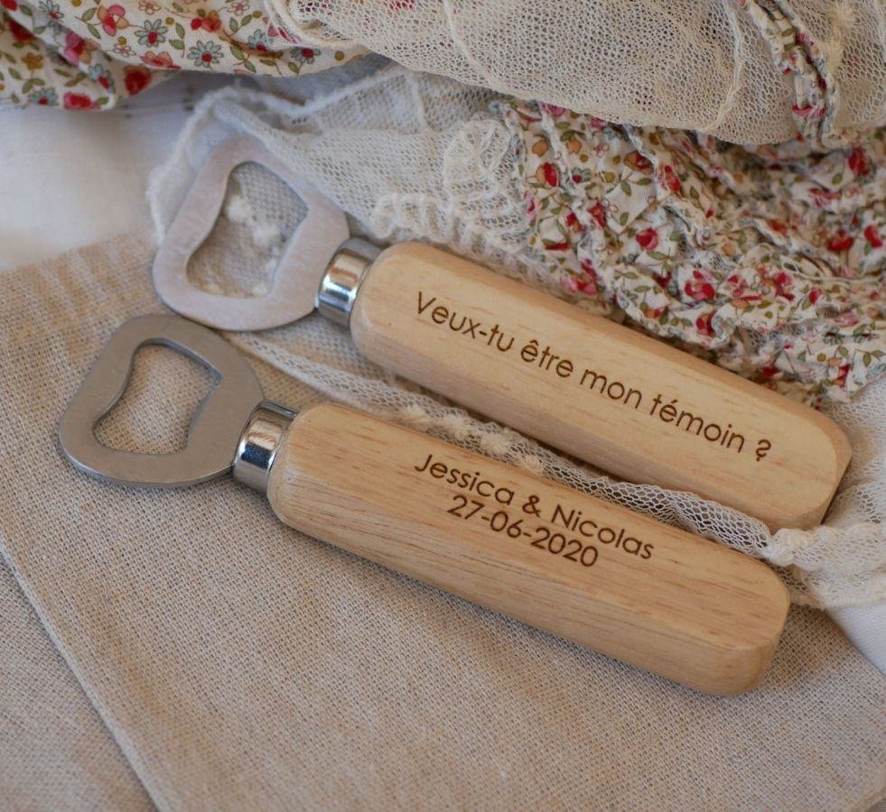 Gegraveerde houten flesopener om te personaliseren, huwelijkscadeau 
