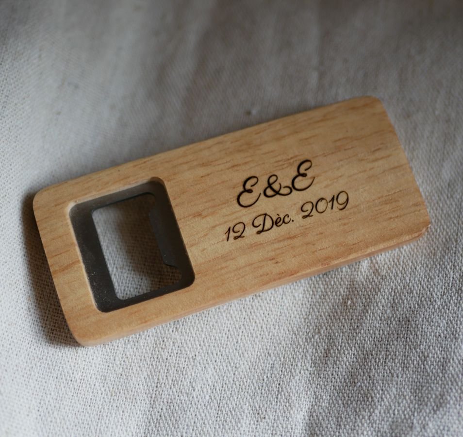 Houten flesopener om te personaliseren, huwelijksgeschenk 