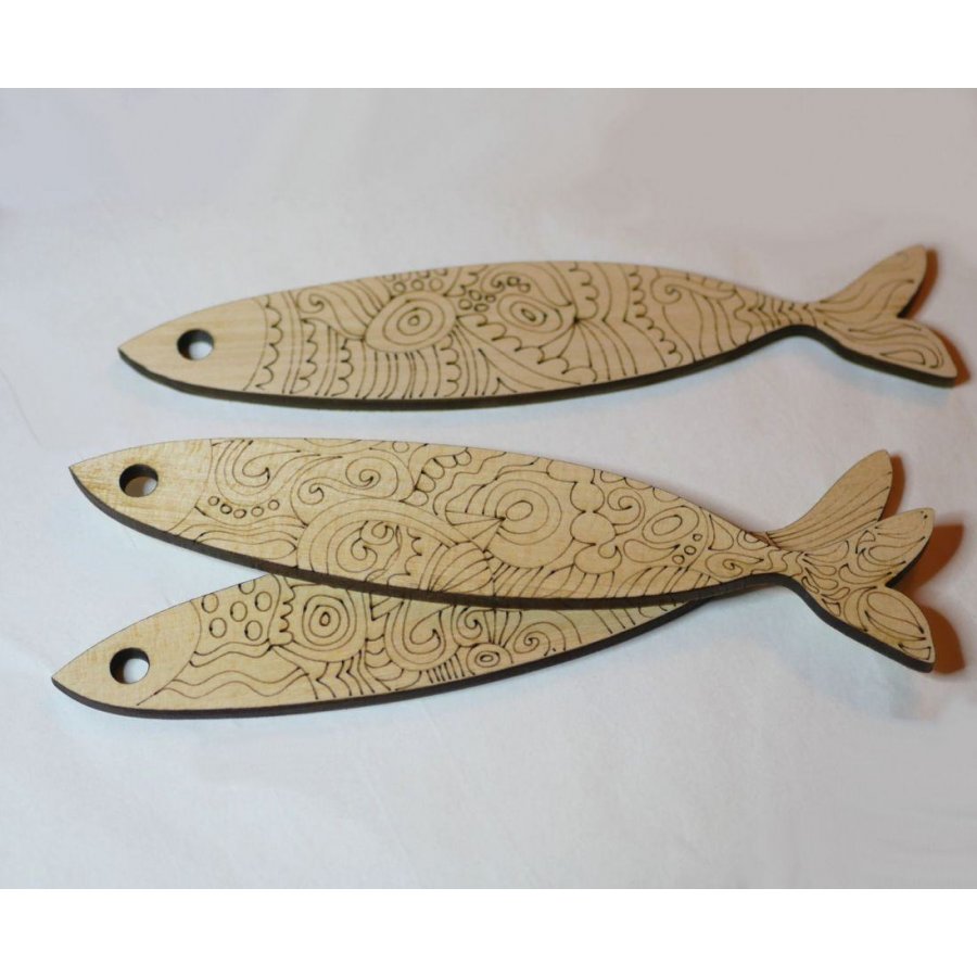 Wanddecoratie Sardines in hout gegraveerd om geschilderd te worden 