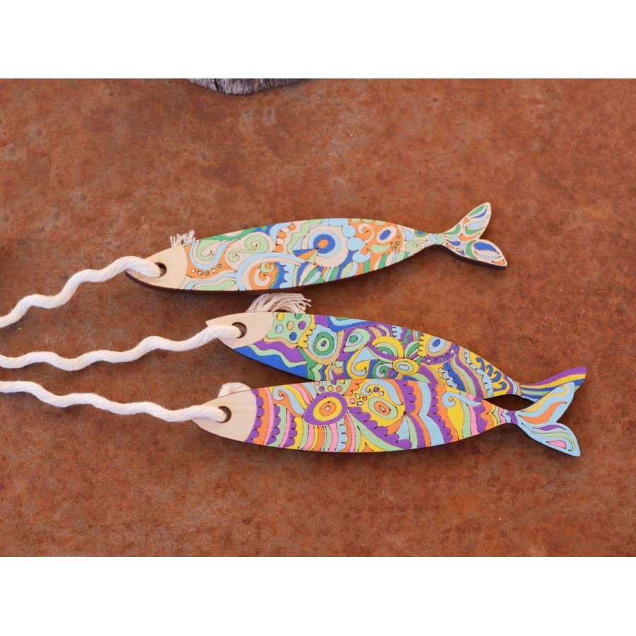 Wanddecoratie Sardines in hout gegraveerd om geschilderd te worden 