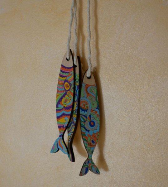 Wanddecoratie Sardines in hout gegraveerd om geschilderd te worden 