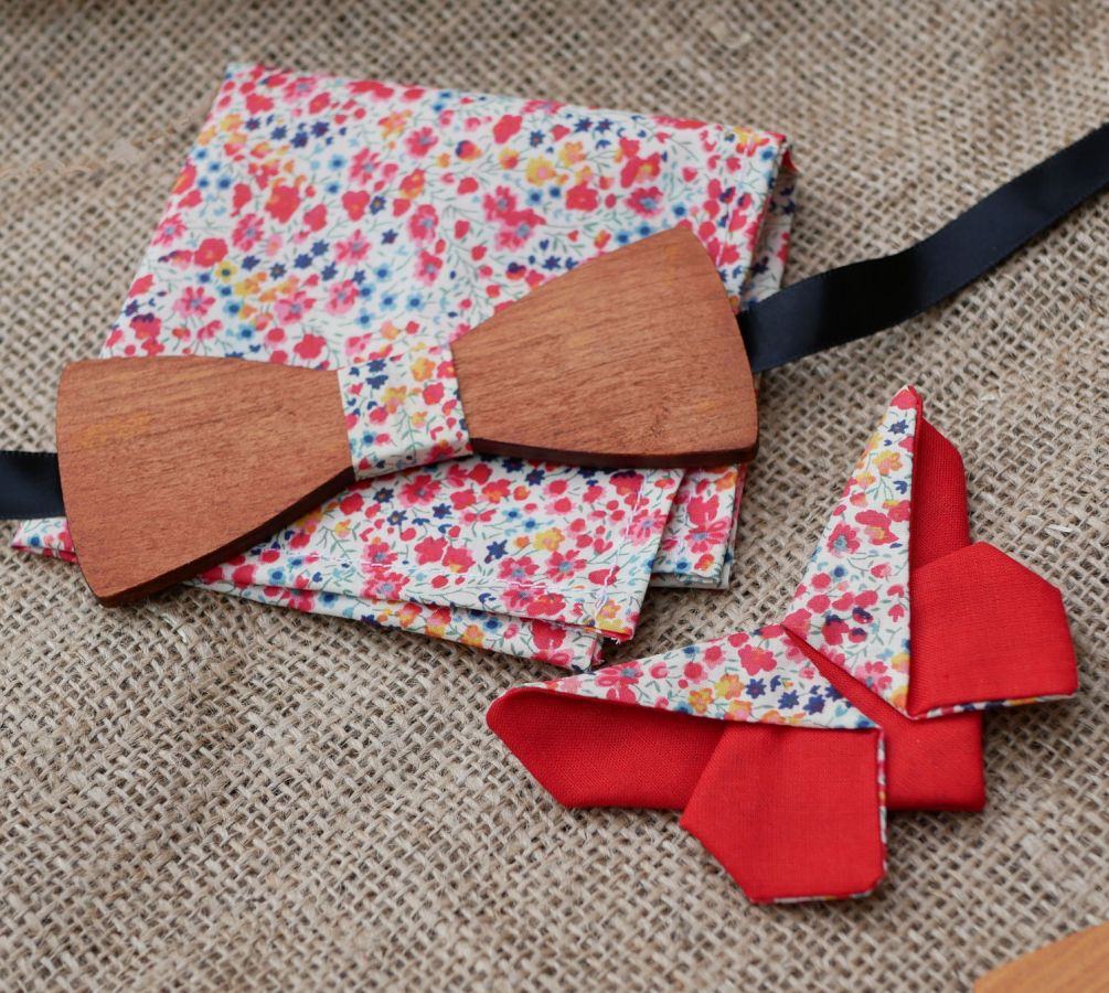 Houten strikset Etui Vlinderbroche Liberty