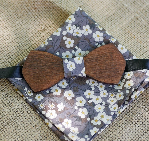 Houten Strik Set Grijs Liberty Clutch L8 Cadeau voor Mannen