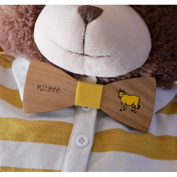 Houten vlinderstrik, aanpasbaar ontwerp, gegraveerd en beschilderd, gemaakt in Frankrijk