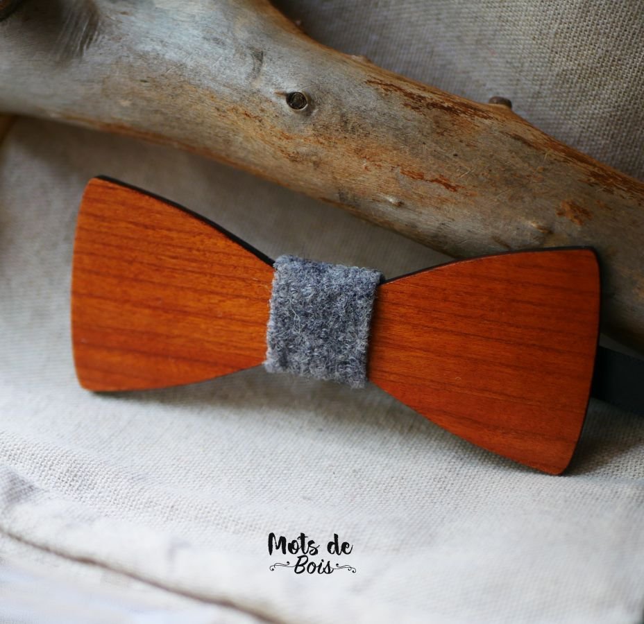 Hout en wol strikje om te personaliseren made in France