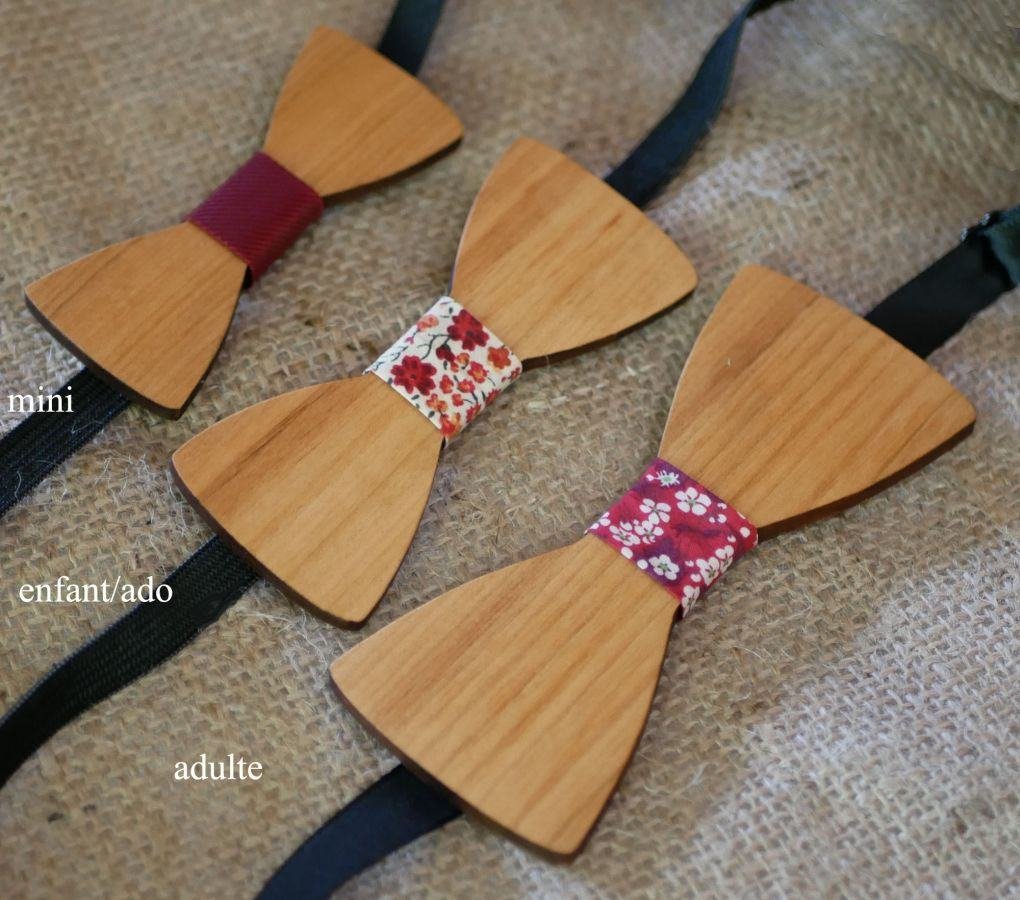 Houten strik kersenhout geolied met linnen te personaliseren gemaakt in Frankrijk