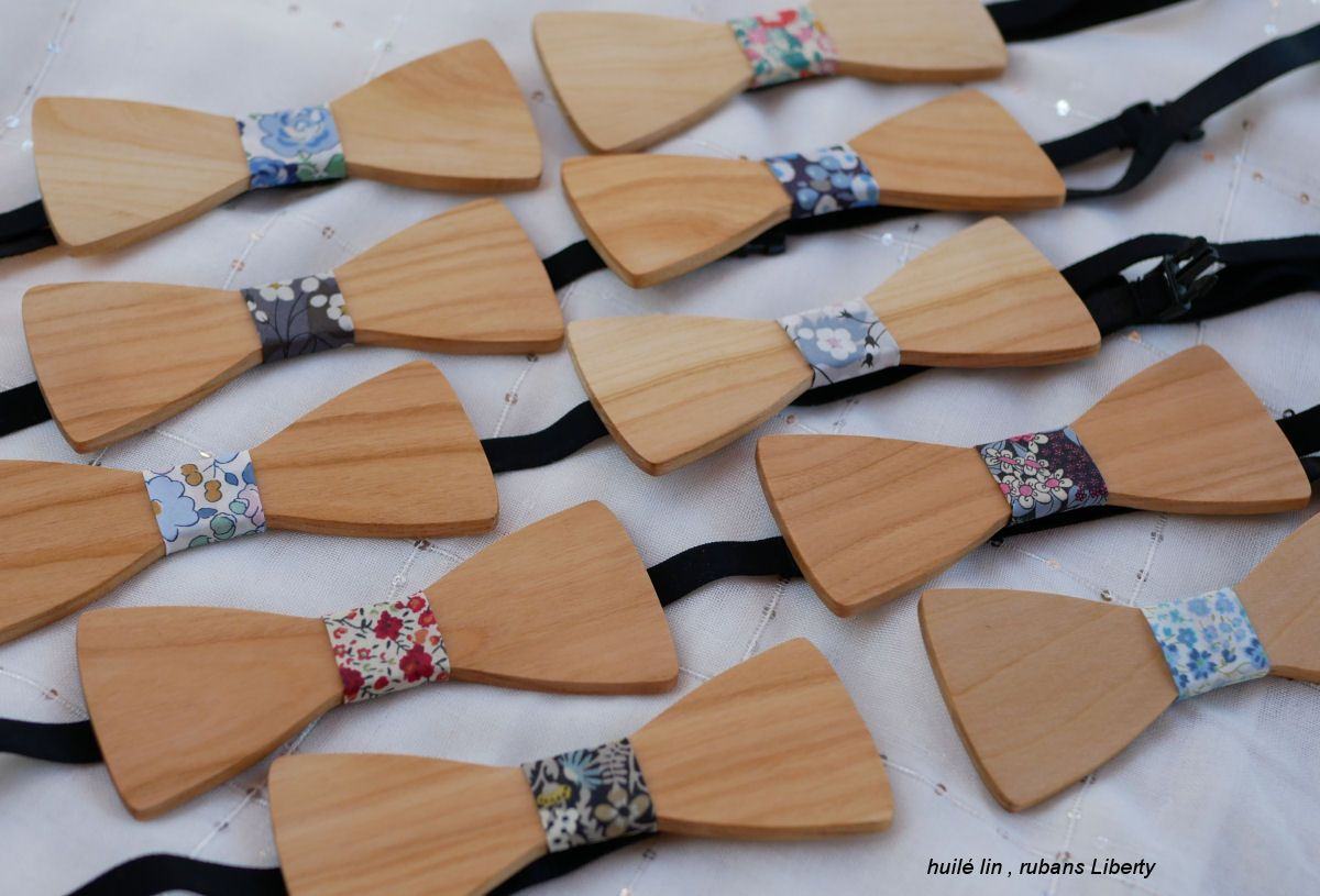 Houten strik kersenhout geolied met linnen te personaliseren gemaakt in Frankrijk