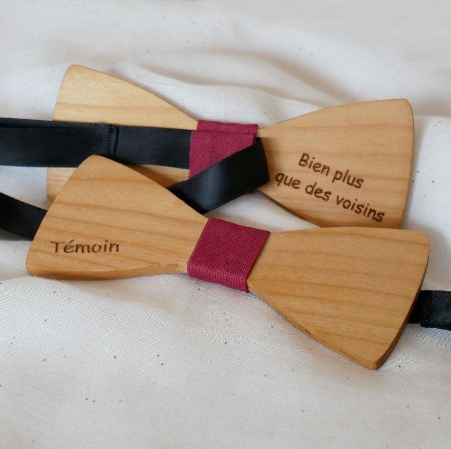Houten strik kersenhout geolied met linnen te personaliseren gemaakt in Frankrijk