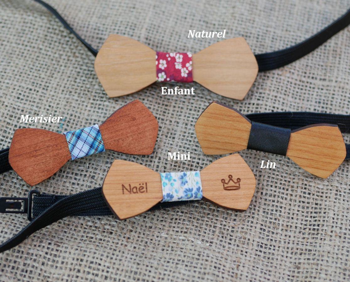 Houten vlinderdas Mini "le rablé" voor kinderen om te personaliseren