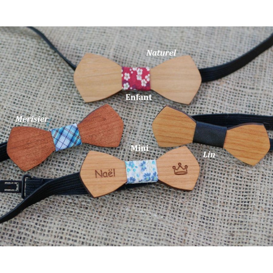 Houten vlinderdas Mini "le rablé" voor kinderen om te personaliseren